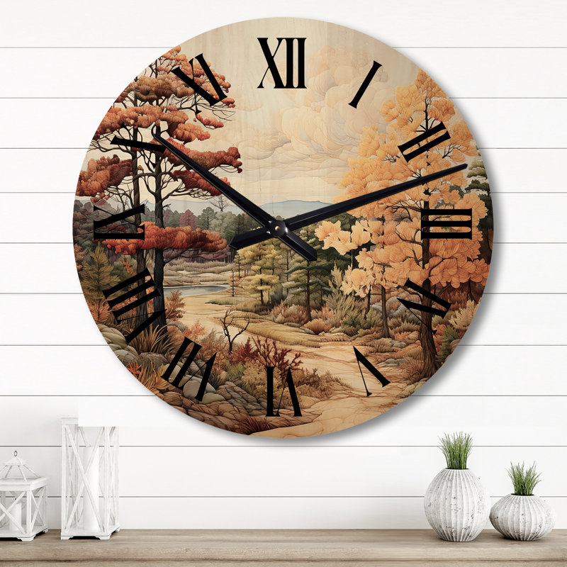 Horloge murale pin sur bois Autumn Magic I - Paysages, Grand