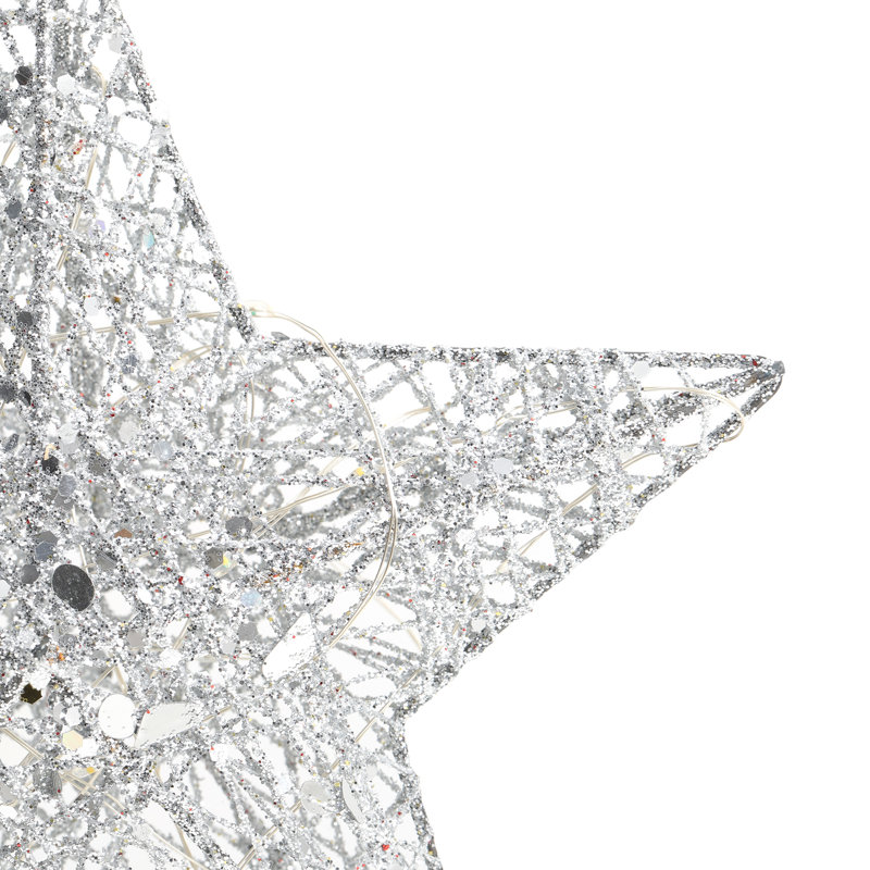 Decorative Star Sequins Christmas Tree Topper with LED Lights, Silver, 28cm H x 25cm W