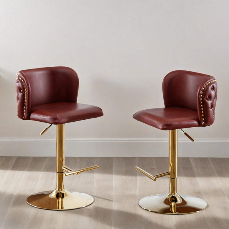 Swivel Barstools Adjusatble Counter Height Chrome Base Bar Stools With Back For Home Pub And Kitchen Island (Set Of 2), Gold