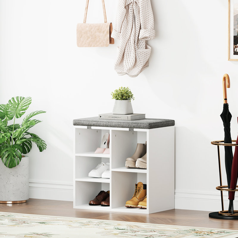 Multi-Functional Shoe Storage Bench with Padded Seat – 10-Cubby Organizer Rack – Adjustable Shelves and Side Pockets – Ideal for Hallway, Bedroom, Mudroom, Living Room