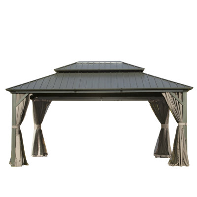 Hardtop Gazebo Outdoor Aluminum Gazebos Grill with Galvanized Steel Double Canopy