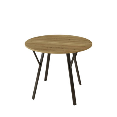 Brown 35.43" Round Dining Table, Modern Small Circle Kitchen Table with Black Metal Legs, Seats 2-4 (Table Only)