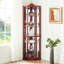 Armoire éclairée en verre pour vitrine, style cerise, tablettes réglables, coin orné de sculptures ornées avec tablettes de rangement-1029828201