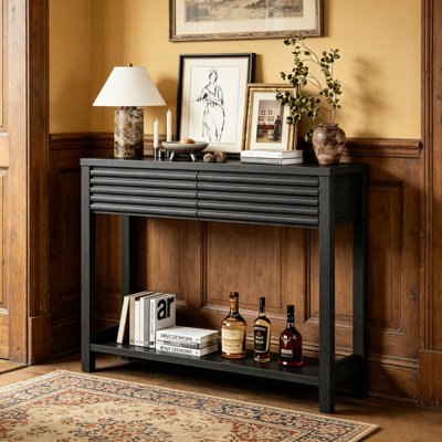 Console cannelée 39,4 "avec tiroirs, table d'entrée étroite avec tablette de rangement