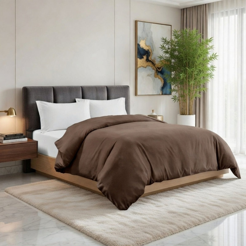 Housse de couette de luxe en bambou, mélange de bambou ultra-doux et rafraîchissant, lavable à la machine, Brun, Queen