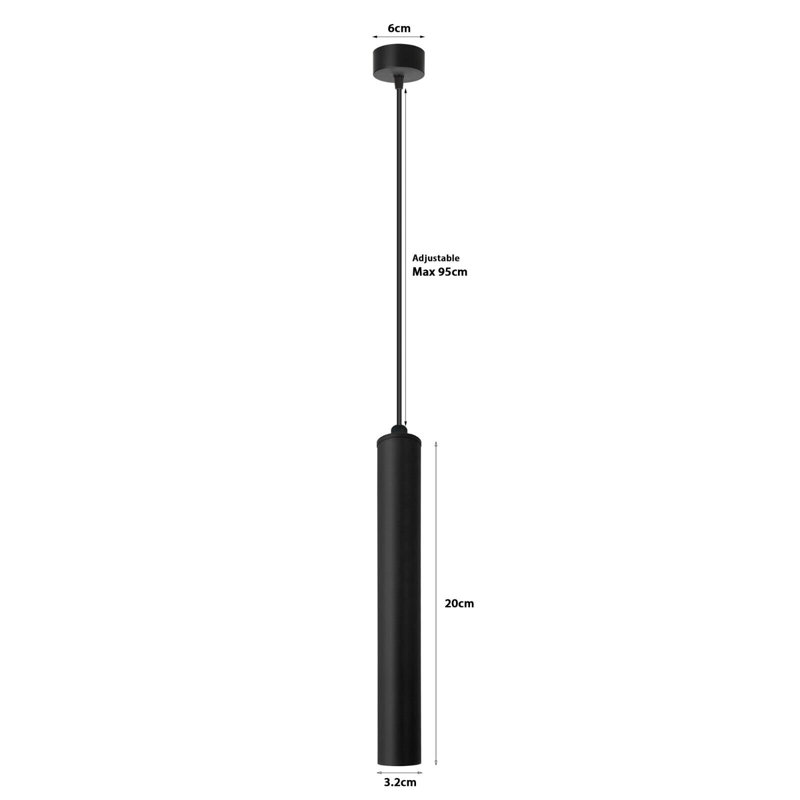 Avdulla 1 - Light Black Cylinder Pendant, 118cm H x 6cm W x 6cm D