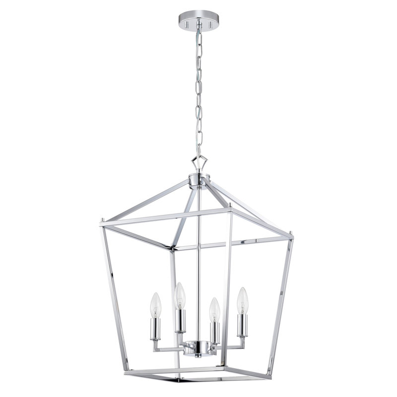 Lustre en fer de style lampadaire Buelex, H 21,7 po x l 15,7 po x P 15,7 po, Nickel poli