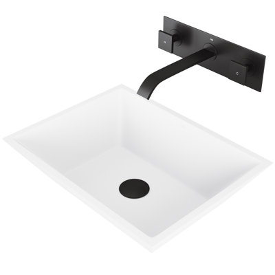 Lavabo de salle de bain vasque rectangulaire blanc mat en pierre avec robinet H 3 po L 18 po x l 14 po x H 5 po Vinca
