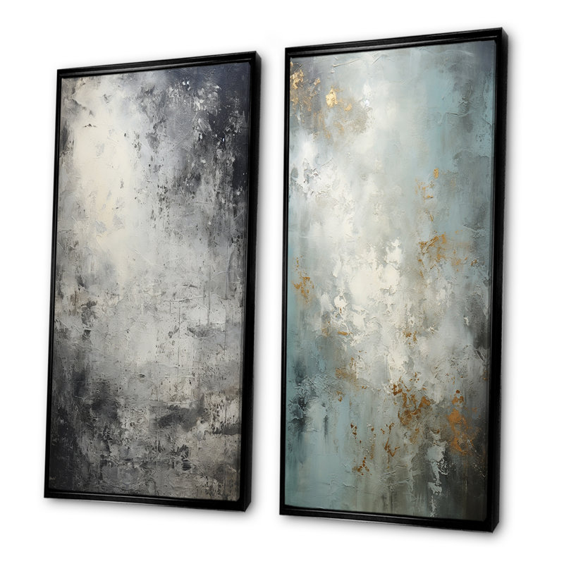 Minimalisme gris lunaire Surface IV - Art mural abstrait ensemble de salon de 2, H 28 po x l 25 po, Cadre flottant noir