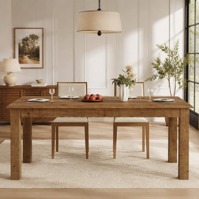 63″ Solid Wood Dining Table for 4 to 6, Rectangular Kitchen Dinner Table with 0.98″ Thick Top and Rustic Brown Finish, Dining Rooms