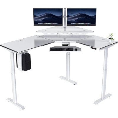 Station de travail debout à hauteur réglable en L PowerLift® avec ports et prises USB