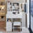 29.2" Small Size Left Drawer Desktop Vanity Table with Cushioned Stool and Brightness Adjust LED Mirror-113847158