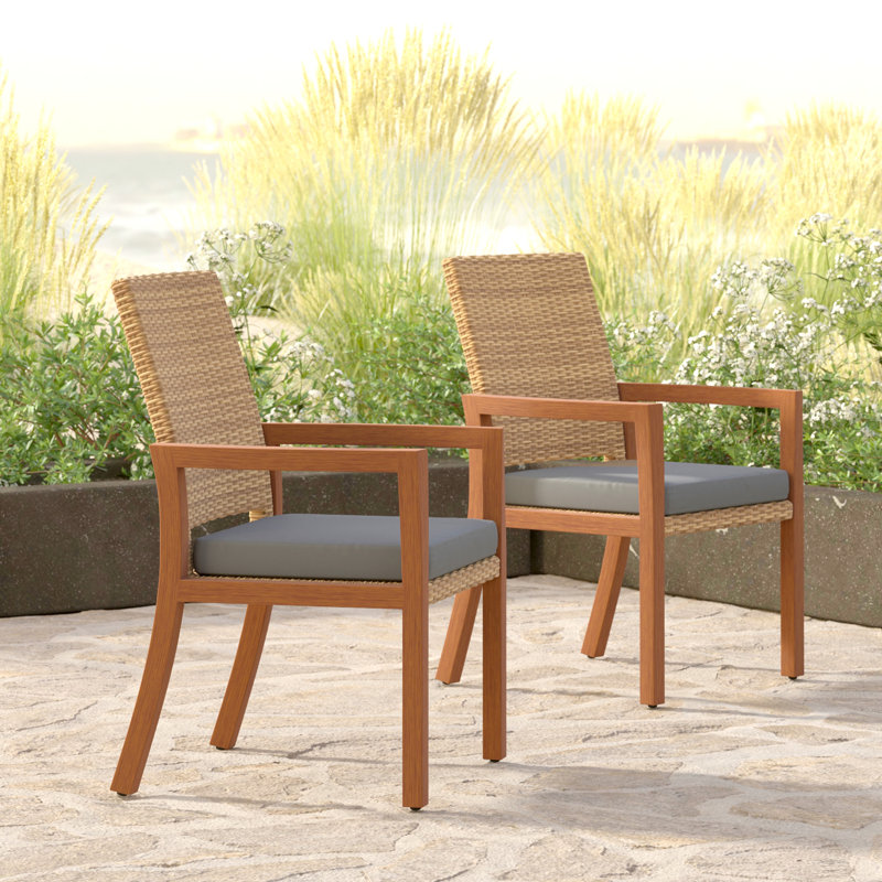 Sehrish 6 Piece Sunbrella Dining Chairs With Cushion In Sunset, Canvas Charcoal Sunbrella® Canvas