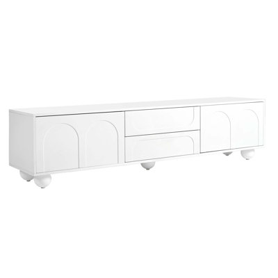 Cream Style TV Stand with Arched Doors & 2 Drawers for TVs up to 75", Minimalist Media Console with Rebound Device, Entertainment Center with 5 Iron Round Legs