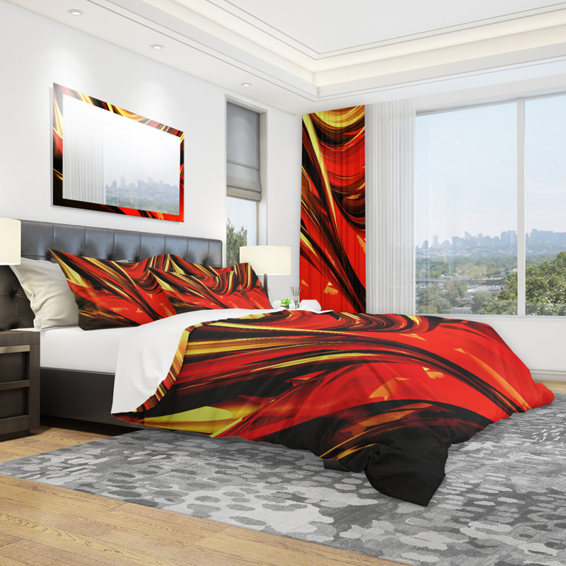 Abstract Duvet Cover Set - Microfiber Polyes, King Duvet Cover + 2 Shams, Red