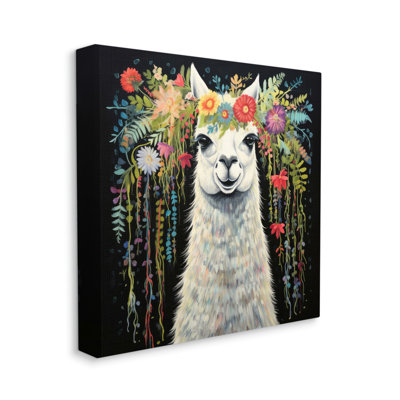 Lama floral sur fond noir par Lazar Studio