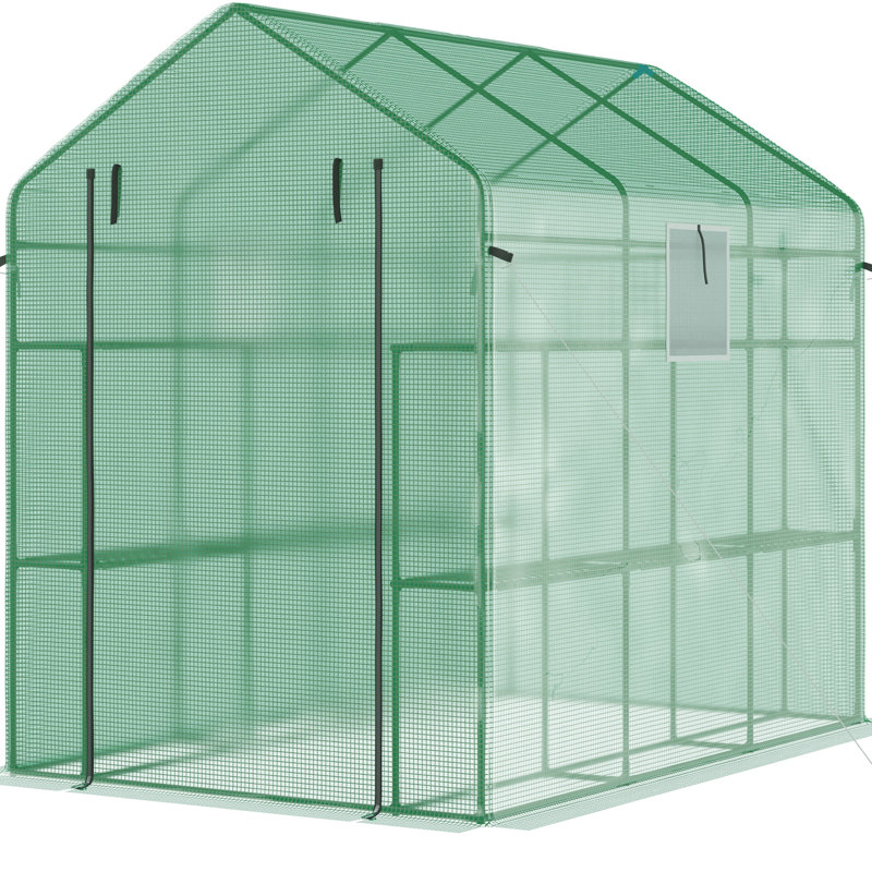 7'x5'x6' Protected Plant House, Mesh Door & Windows, Trellis, Shelves For Flower, Herb, Veggie Growing Walk-in Greenhouse 7'x5'x6', Covering, 18 Nursery Operations