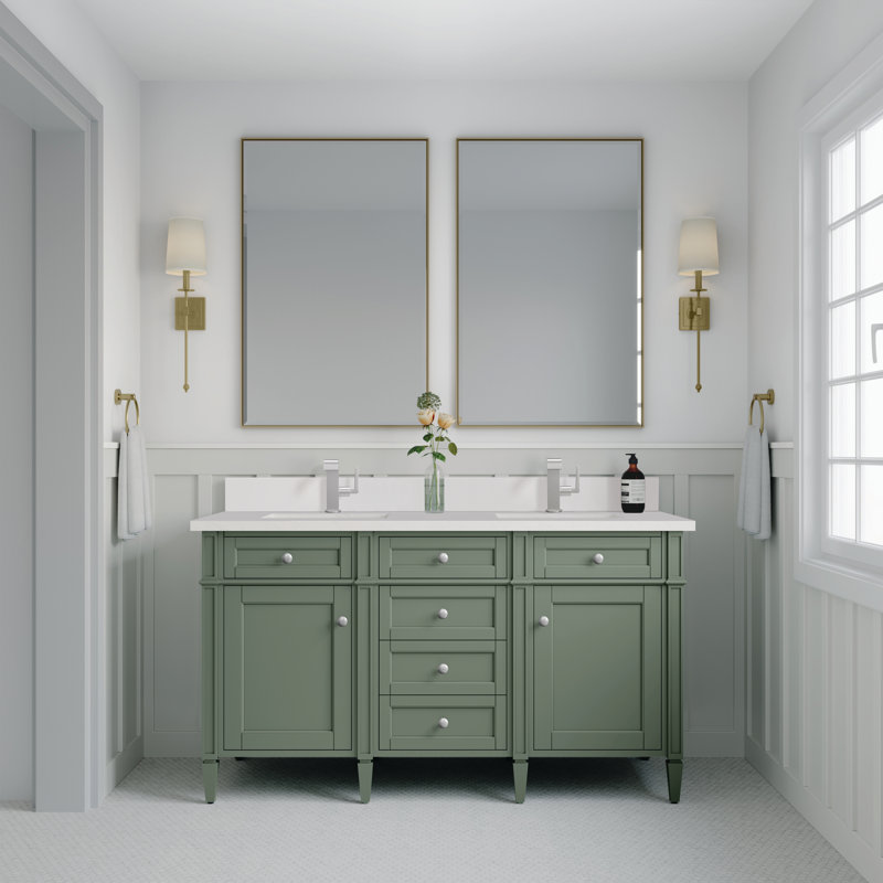 Brittany 60'' W Double Vanity, Single-Hole, Smokey Celadon, White Zeus