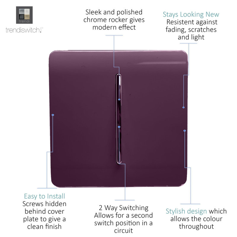 Trendi Switch 1 Gang 1 or 2 way Rocker Light Switch, Plum