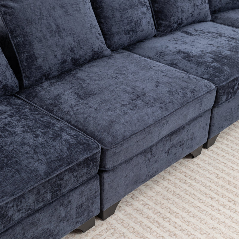 Bennett 6-Piece L-Shaped Sectional Sofa, Blue Chenille