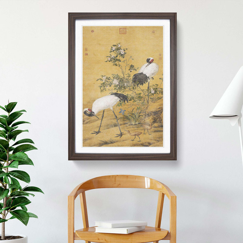 Cranes by Lang Shining - Picture Frame Painting Print, Walnut Framed, 48cm H x 36cm W x 2cm D