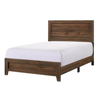 Brown Cherry Finish Fabric 1Pc Full Size Panel Bed Beautiful Wooden Bedroom Furniture Contemporary Style