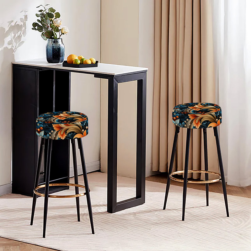 Ensemble de 2 tabourets de bar rayés orange rustique à motif cachemire radiant