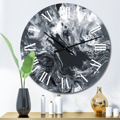 Black and White Creative Liquid Art - Modern Wall Clock