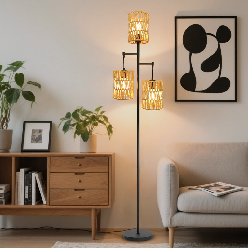 72'' Boho Style Tree-Shaped Rattan Floor Lamp