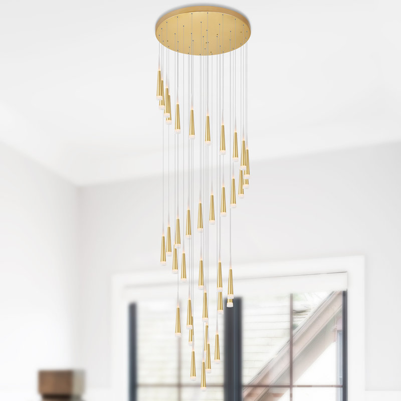 Lustre à DEL de 40 po en or satiné - Luminaire suspendu à 36 cônes avec DEL à intensité variable intégrée - Luminaire moderne pour salle à manger, vestibule