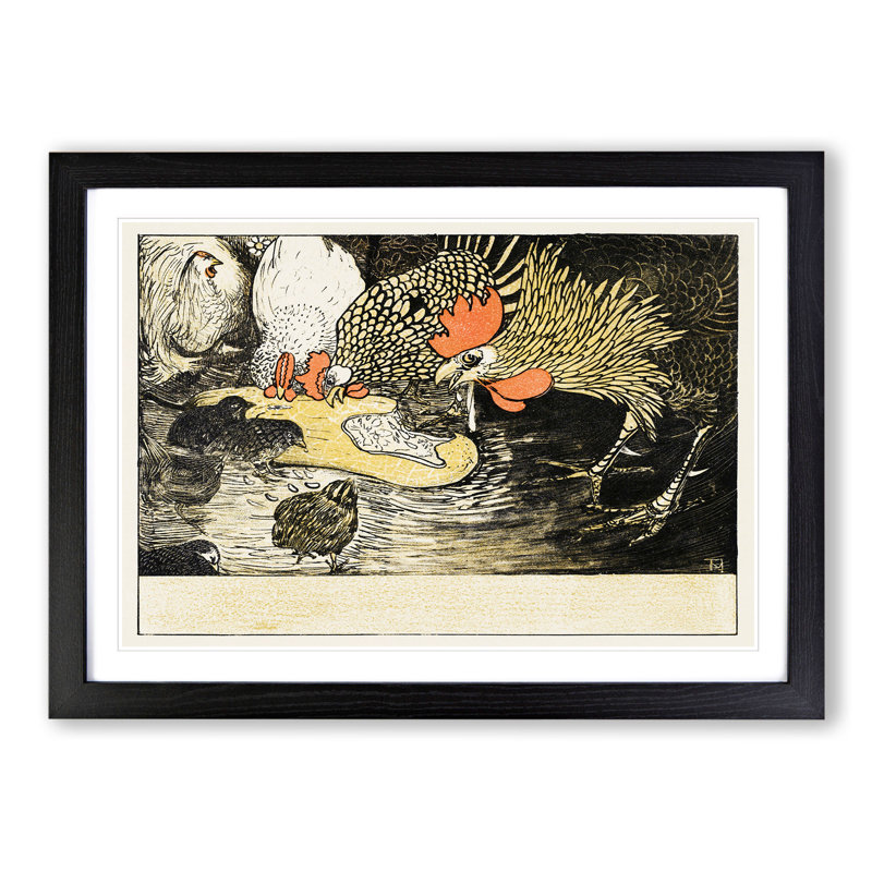 Roosters and Chicks by Theo Van Hoytema - Picture Frame Painting, 27cm H x 36cm W x 2cm D, Black Framed