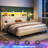 Upholstered Platform Bed With Storage Headboard, Led Lights & Charging Station-2128122662-2128122650