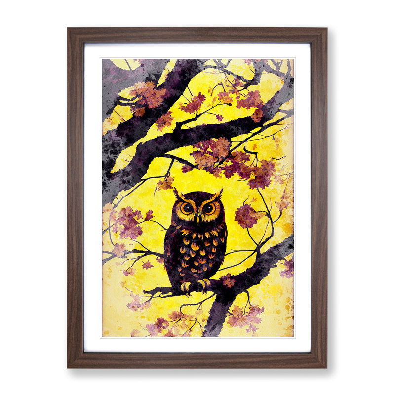 Owl at Sunset - Framed Print, 64cm H x 46cm W x 2cm D, Walnut