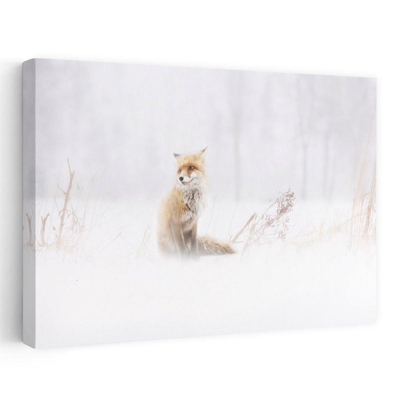 «Red Fox in Winter Snow Elegant Peaceful Serene Fox Landscape Nature», reproduction d'art murale, 40" H x 60" W