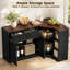 Meuble-bar de coin de style ferme de 120 cm avec plateau tournant à 2 niveaux, prise électrique, tiroir et étagères de rangement, noir