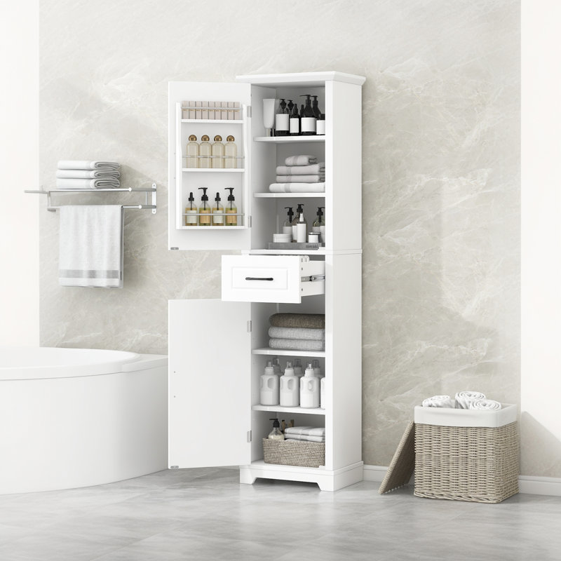 Tall Bathroom Storage Cabinet, Freestanding Storage Cabinet With Two Doors And Adjustable Shelves?, White