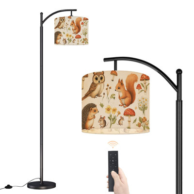 Arc Floor Lamp Whimsical Forest Animals Mushrooms Flowers Floor Lamps with Remote LED Lights Adjustable Lamp Shades Tall Standing Lamps for Reading Office Living Room