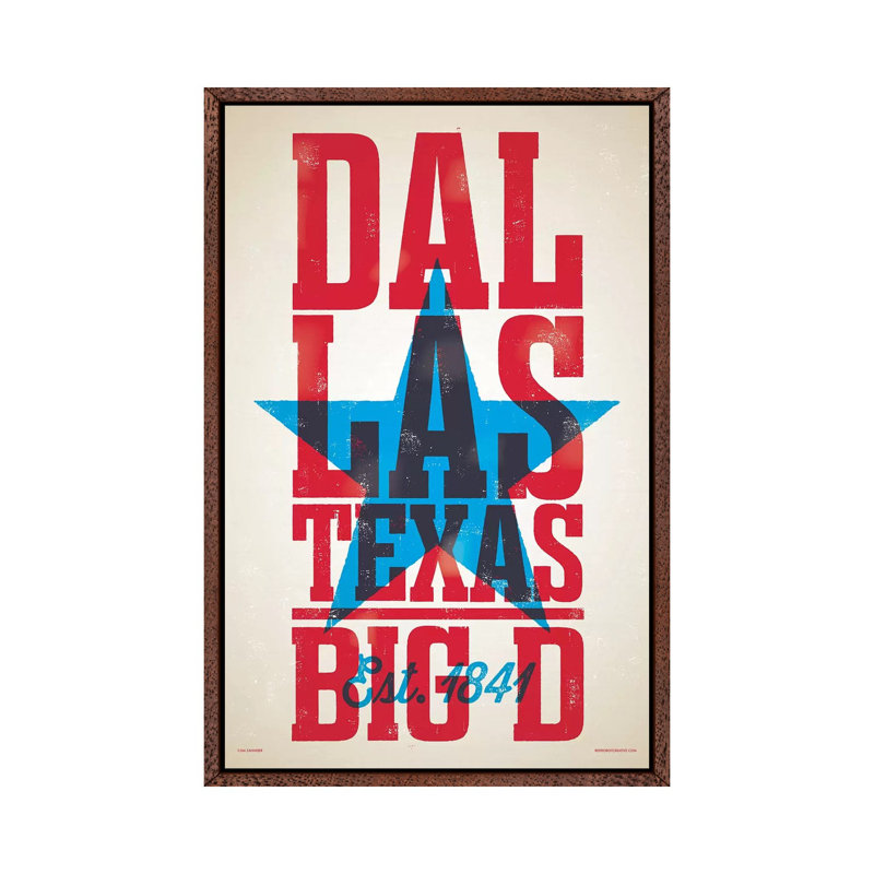 Dallas Letterpress Style by Jim Zahniser - Print on Canvas, 152.4cm H x 101.6cm W x 3.81cm D, Classic Brown Wood Framed