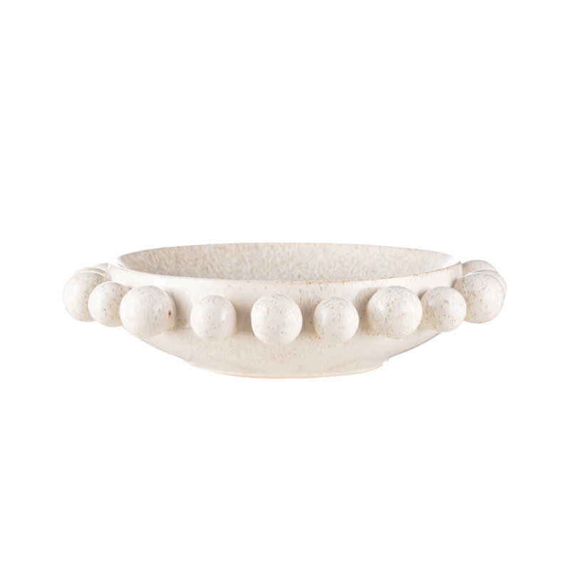 Handmade Ceramic White Round Decoration Dish, Bobble Edged Serving Bowl Home Decor Accent Piece