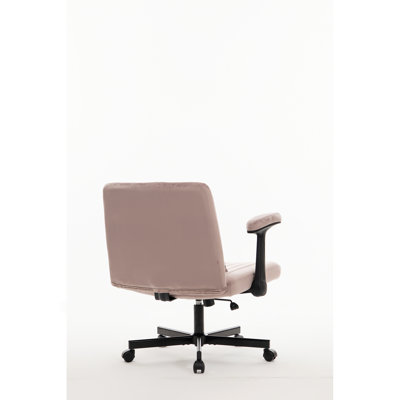 Pink Velvet Criss Cross Armrest Office Chair with Wheels - Comfortable for Home Office, Reading & Vanity