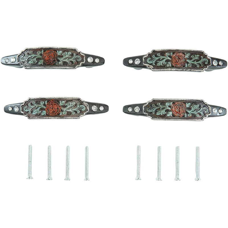 Ebros  6" Wide Set Of 4 Western Red Rose With Green Vines Scroll Lace Design Sculpted Resin In R