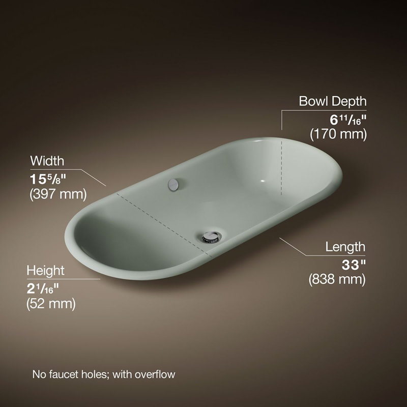 Iron Plains® Metal Oval Dual Mount Bathroom Sink with Overflow, Sea Salt