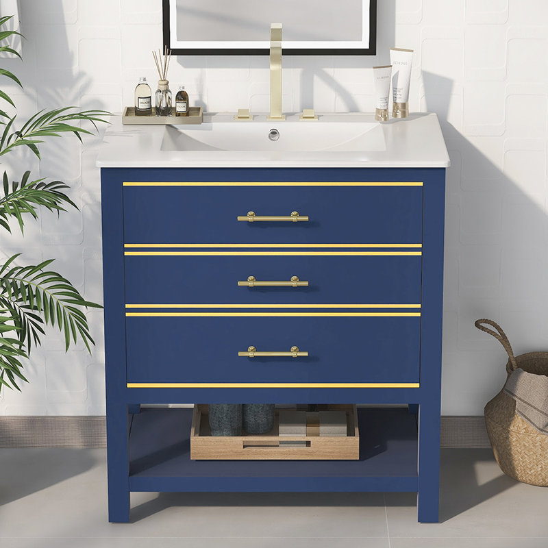 Ensemble de meuble-lavabo simple 29,91 avec plateau Attiana, Bleu