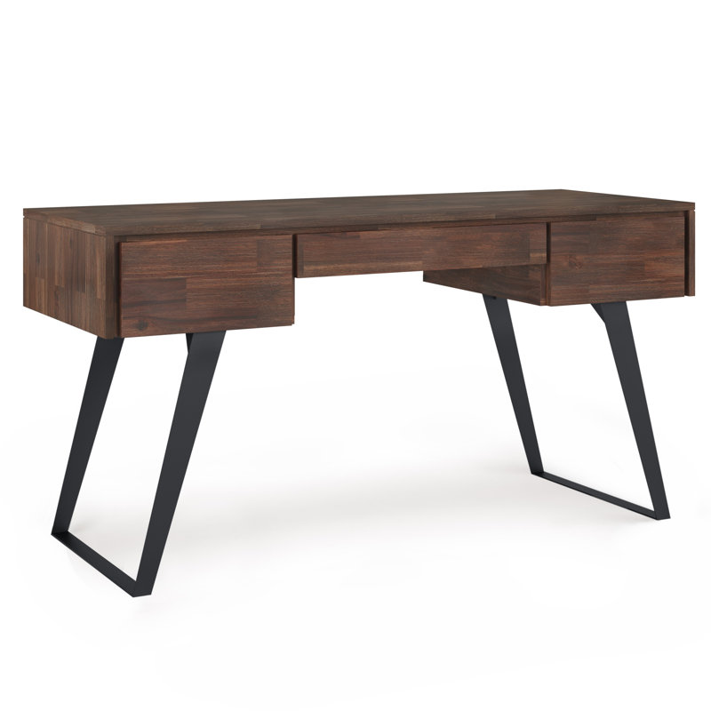Lowry 60"W Solid Acacia Wood Desk, Industrial Style with Deep Drawers and Keyboard Tray