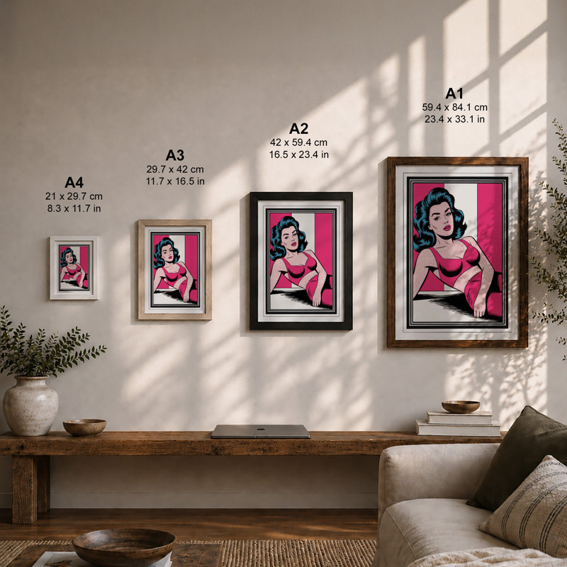 Pink Dream Glamour Retro - Framed Print, A3 - 42.0 x 29.7 cm, White