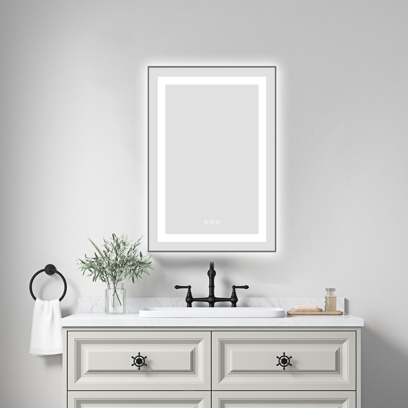 Miroir de salle de bain DEL, Métal industriel cendré, 40 po x 24 po