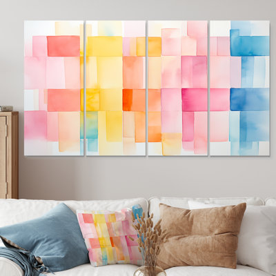 Paster Color Cubes Patterns III - Abstract Geometric 4 Piece Wall Art Decor Set