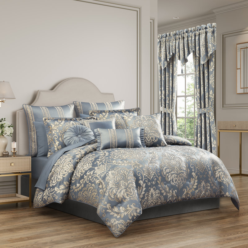 Ensemble de lit double / grand 3 pièces Lorenzo Ensemble d'édredon bleu, Édredon pour grand lit + 2 taies décoratives sta