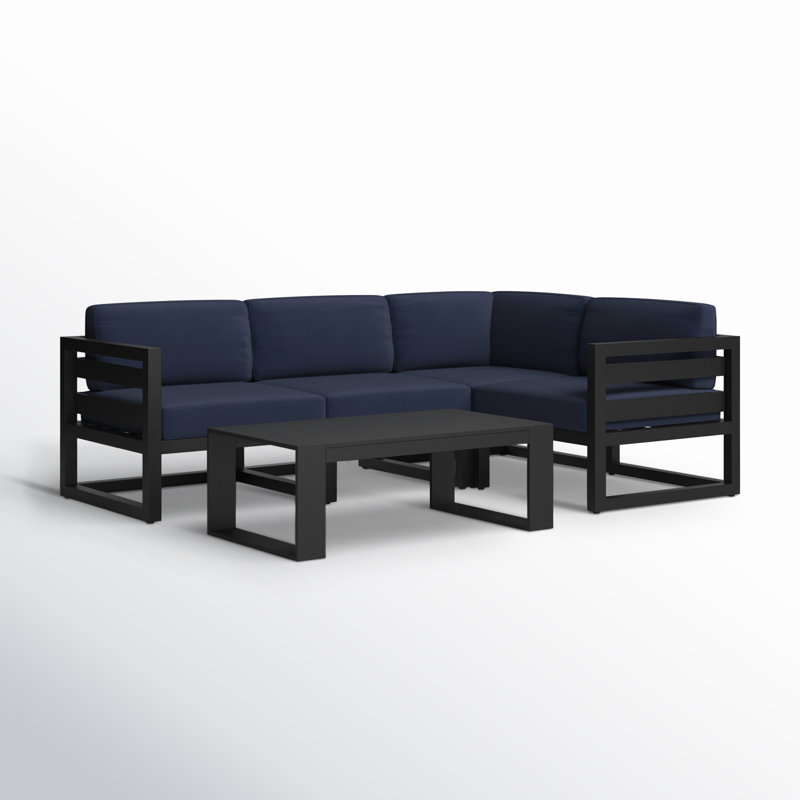 Avion 5 Piece Sectional Set - Black, Spectrum Indigo Sunbrella®, Black