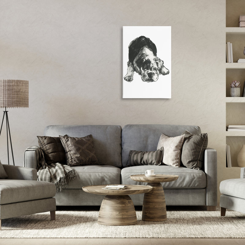 Bulldog, dessin sur toile par Cartissi, H 36 po x l 24 po